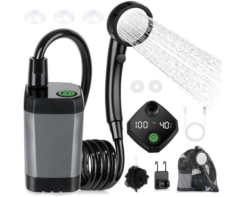Portable Camping Shower 6000mAh with LED Display Water Temperature Control