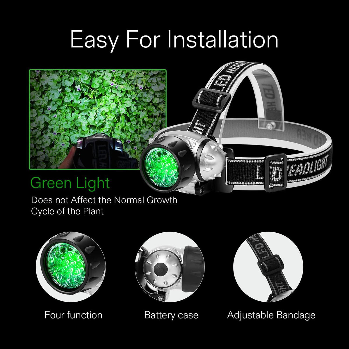 LED Grow Light Headlamp with 19 Bulbs, Adjustable Brightness for Indoor Horticulture