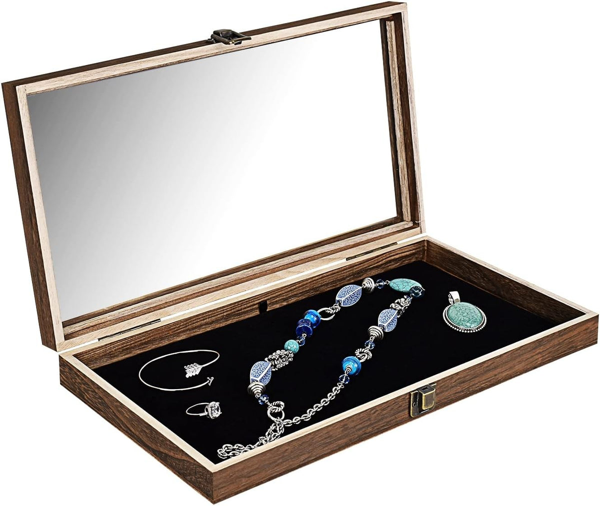 Gun Display Case Black Handgun Pistol Revolver Glass Lock Shadow Box