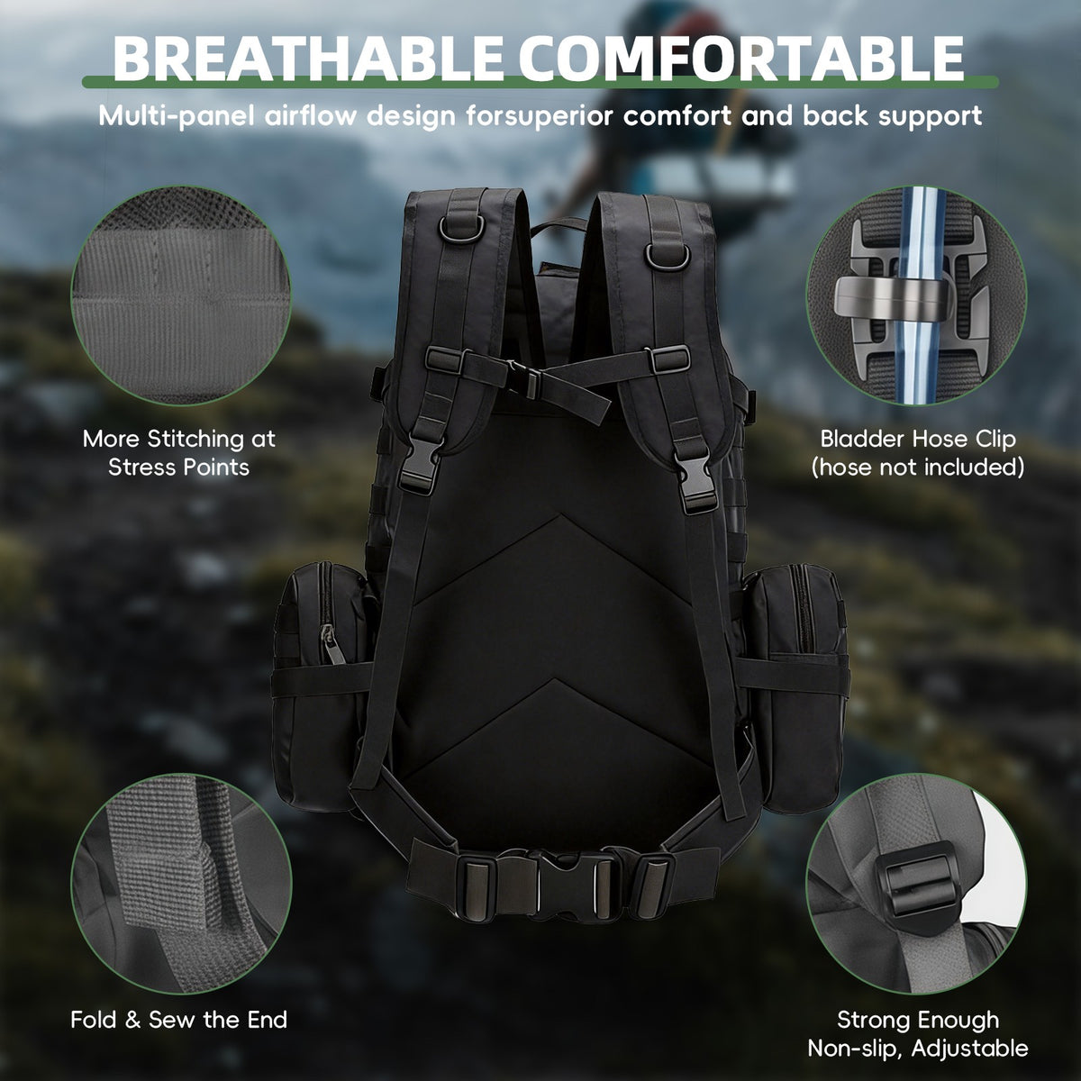 Large Waterproof Tactical Backpack with Molle System for Camping & Hiking