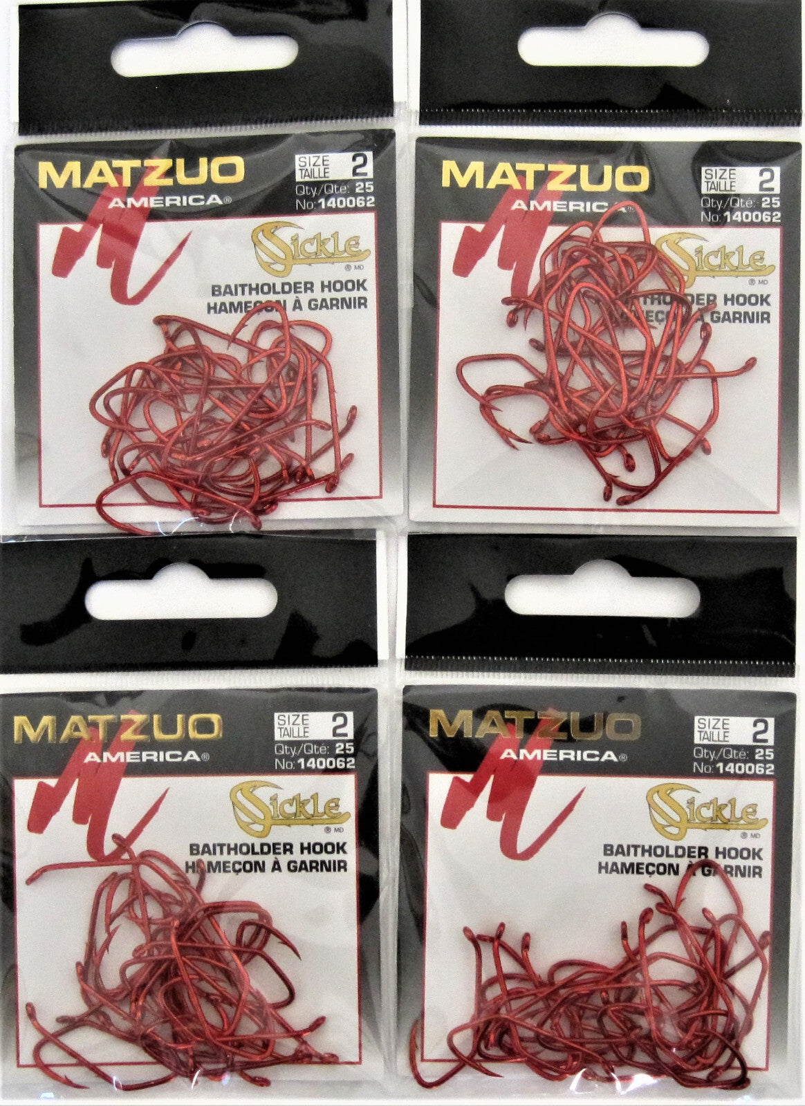 Matzuo Red Chrome Sickle Baitholder Fish Hooks - Multiple Sizes, Pack of 25