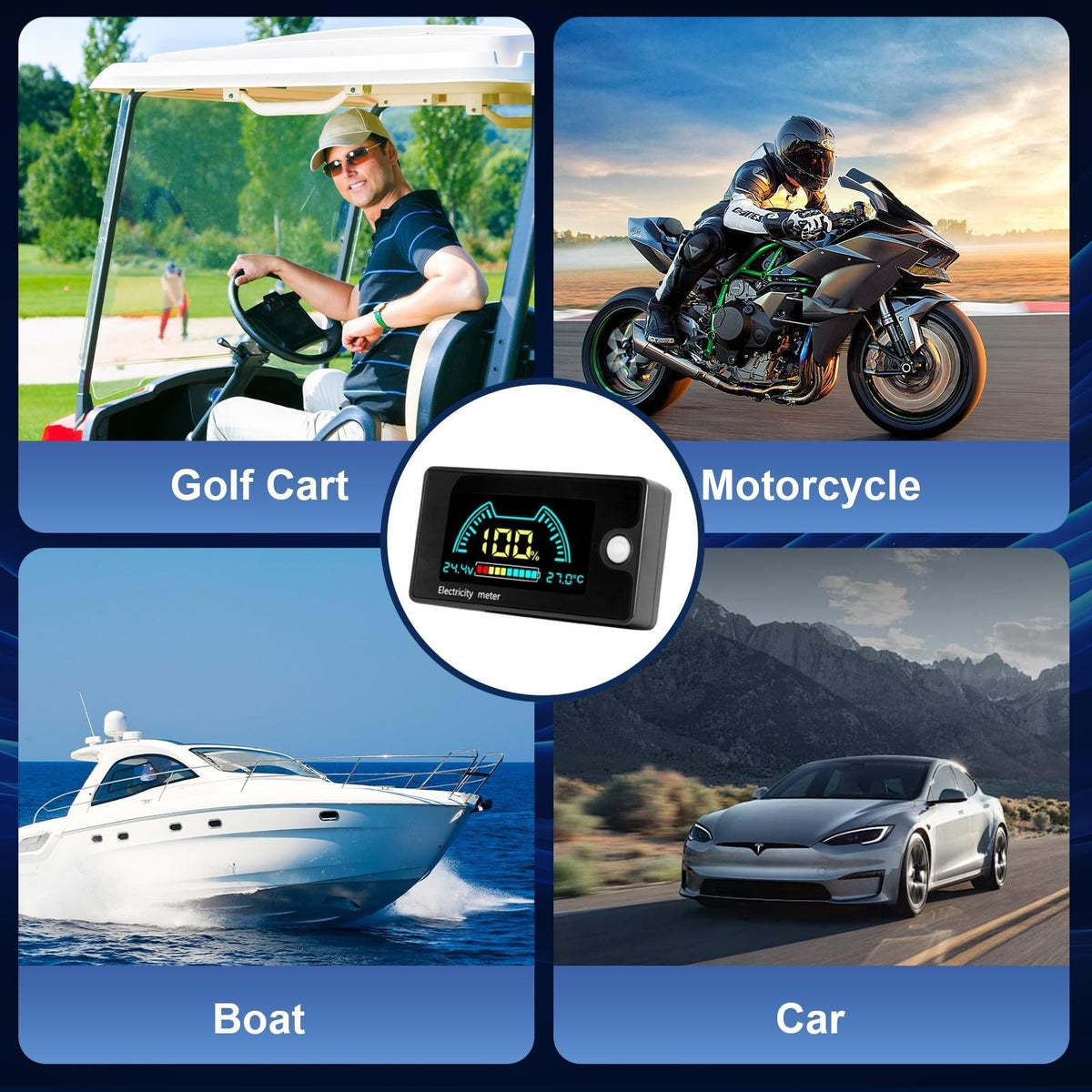 Digital Battery Monitor for Golf Carts RVs 8V-100V 12V 24V 48V 60V 72V 84V