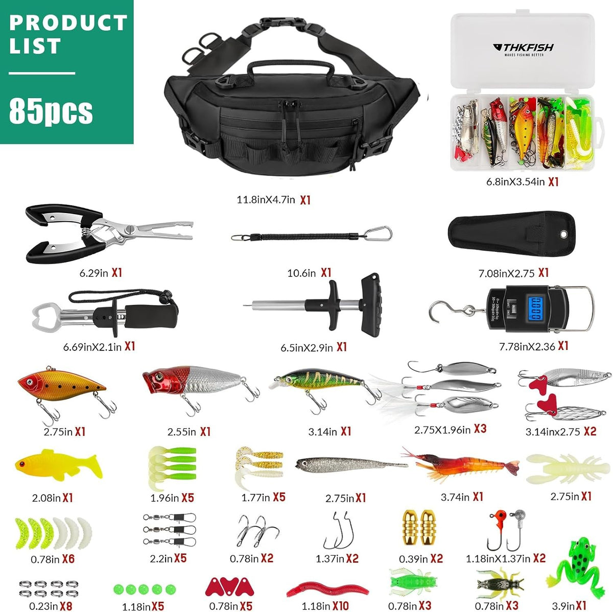 85Pcs Fishing Tackle Kit with Waterproof Backpack and Tackle Boxes