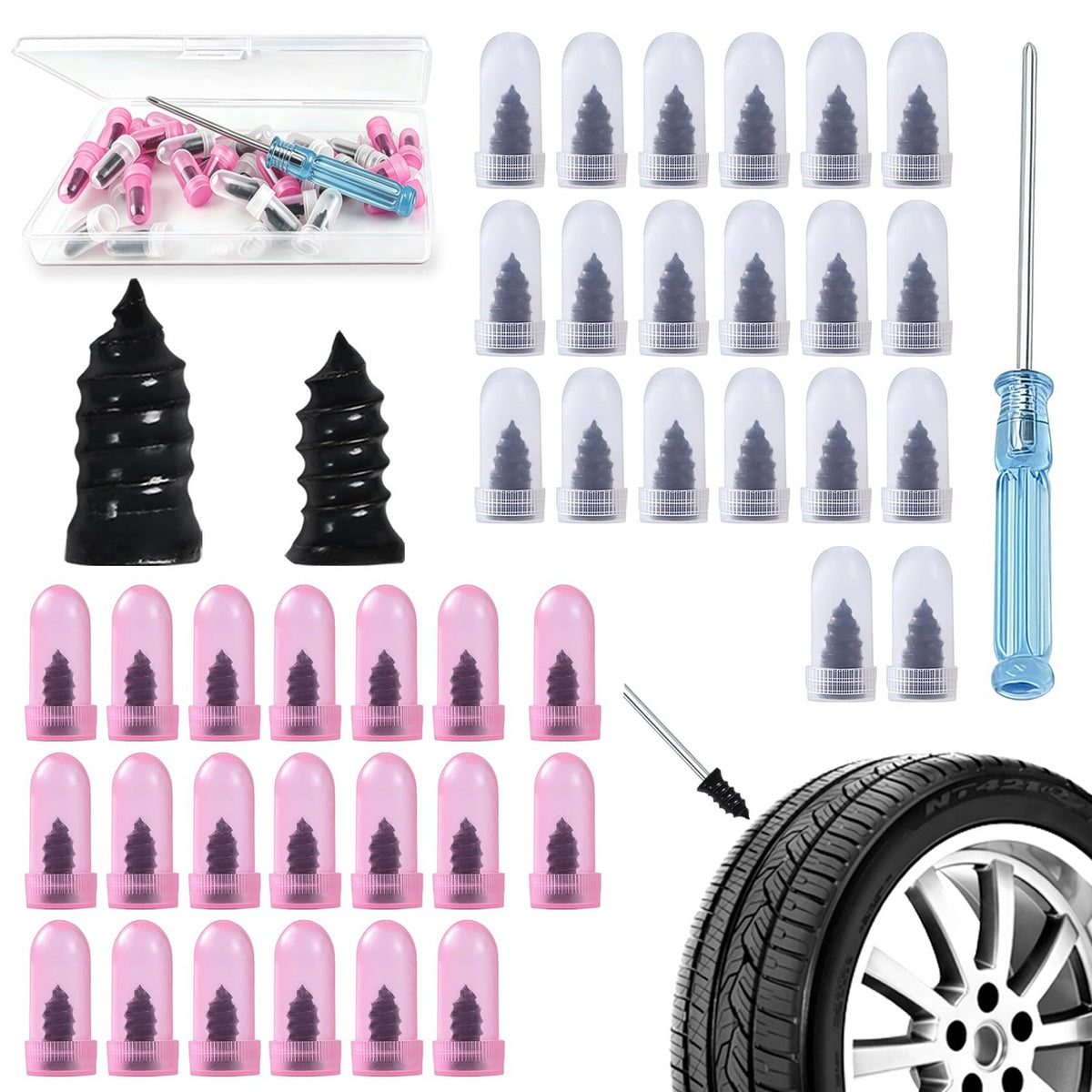 41Pcs Tire Repair Kit for Cars Trucks Bicycles Motorcycle with Sealant & Tools