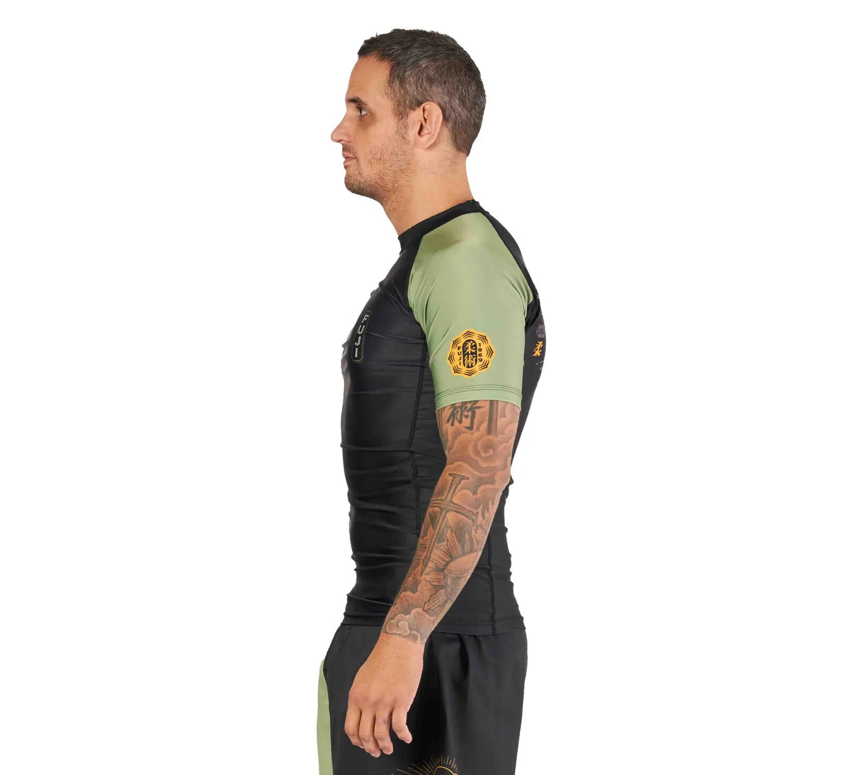 Japanese Heritage MMA Rashguard Long Sleeve - Black Green, Durable Fit