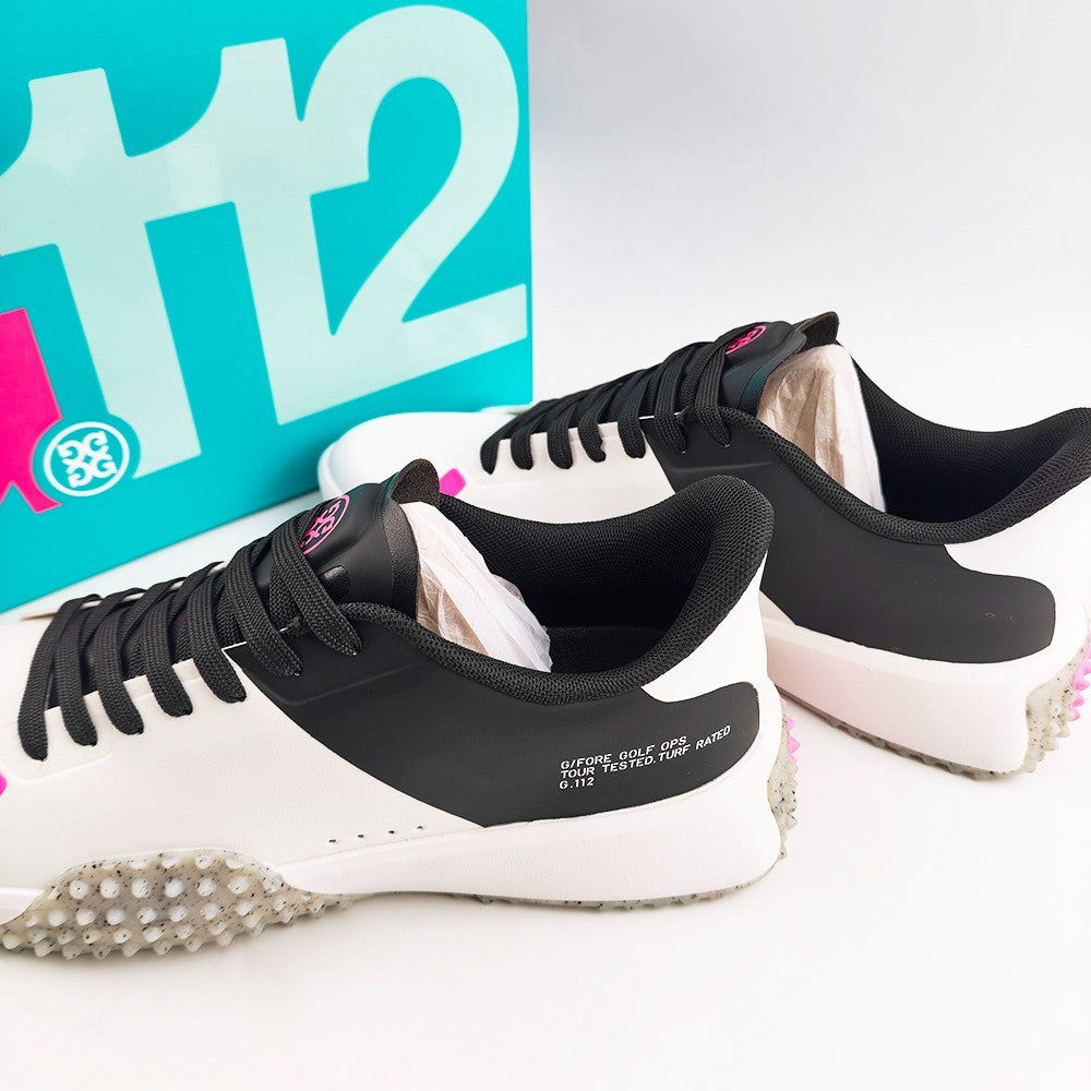 Men's White/Black Golf Shoes - PU Leather Sneakers for Men