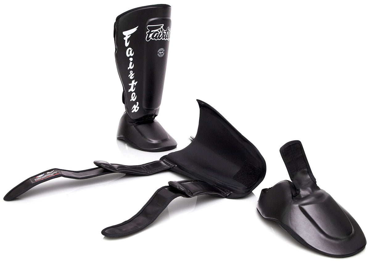 Large Black Kickboxing Shin Guards for MMA Training & Protection