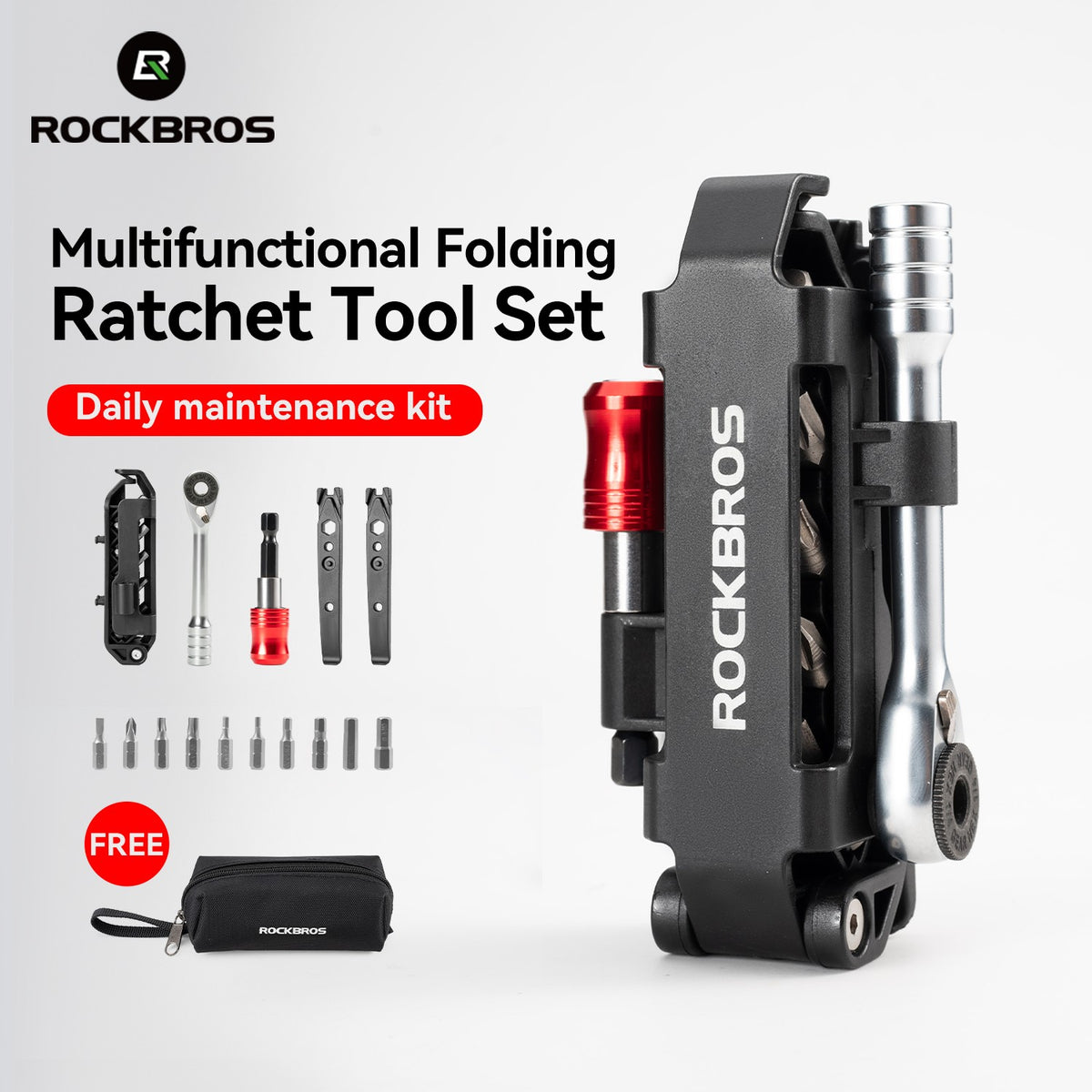 Bike Ratchet Wrench Tool Set - Portable Bicycle Repair Kit with Magnetic Folding Design