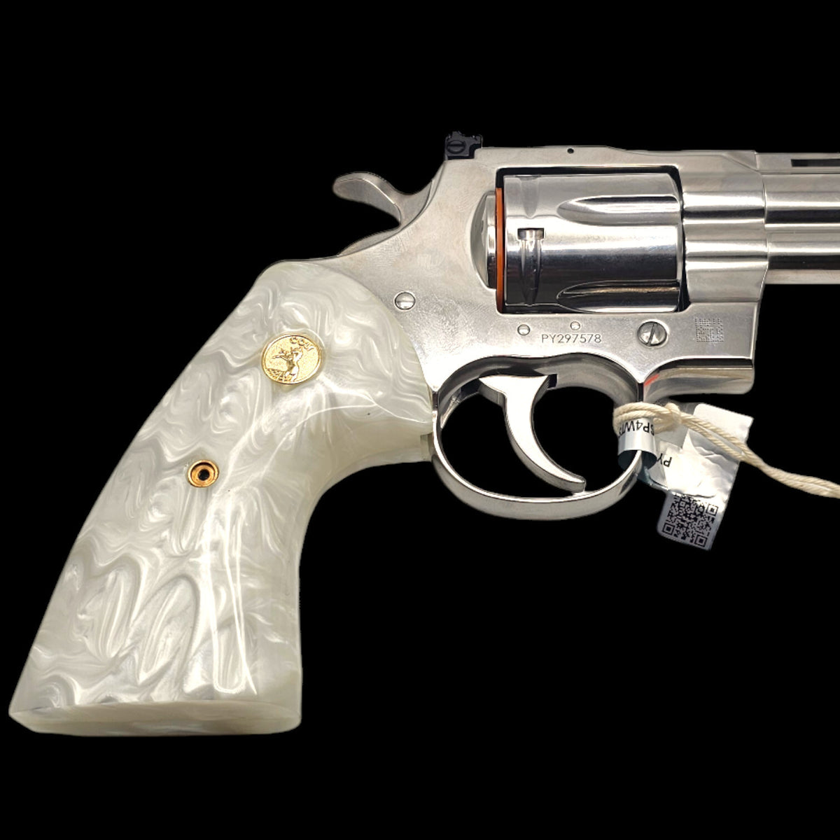 Premium White Pearl Grips for Colt Python & Anaconda Revolvers - CNC Fit, Gold Emblem