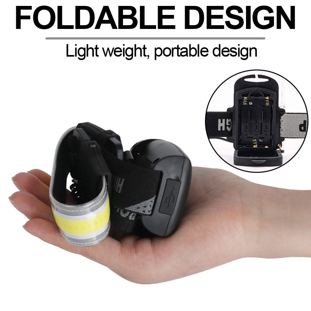 Rechargeable Headlamp with 220° Wide Beam for Running Camping and Outdoor Activities