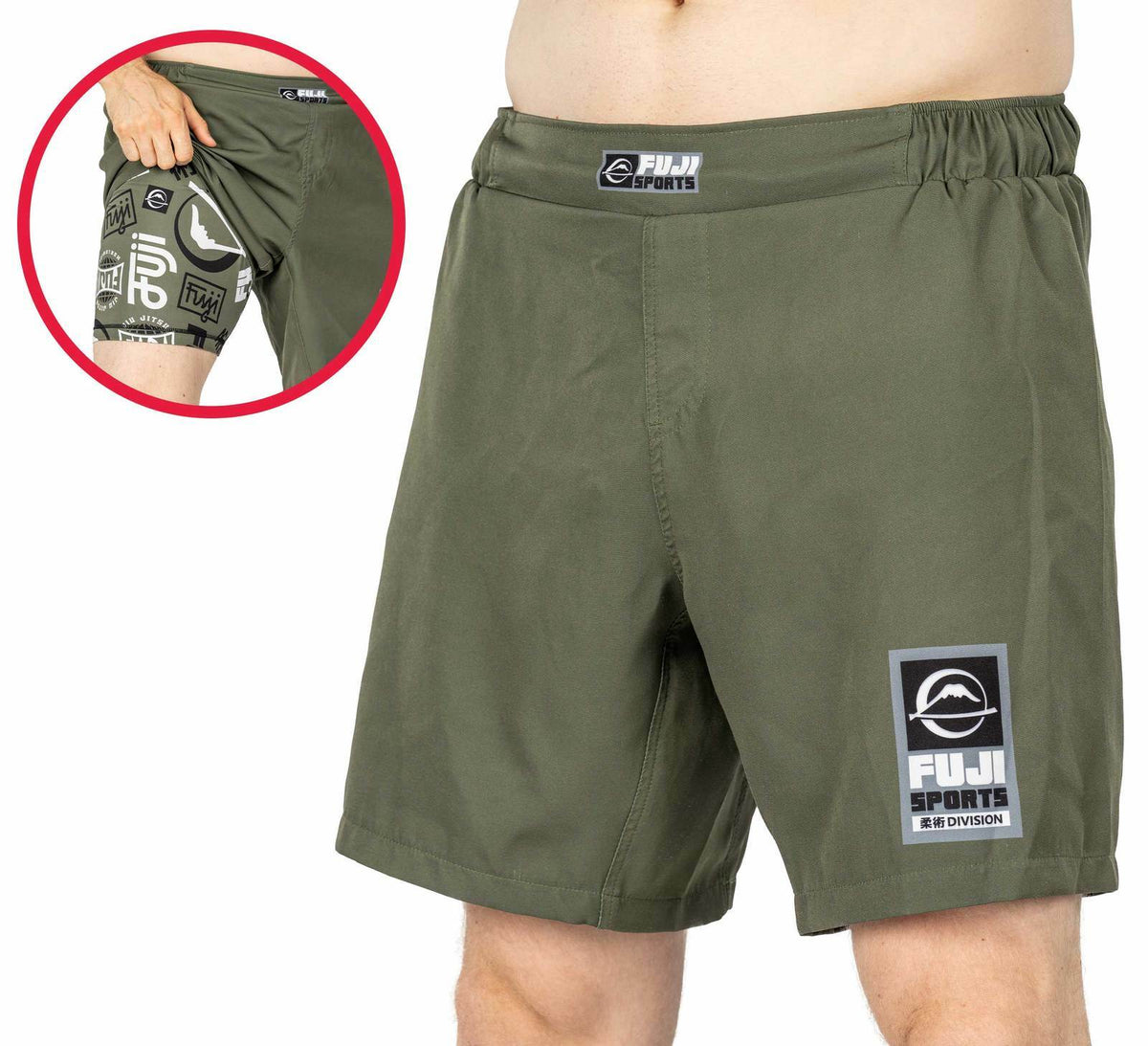 Grappling MMA Fight Board Shorts for BJJ No Gi Training Olive Green