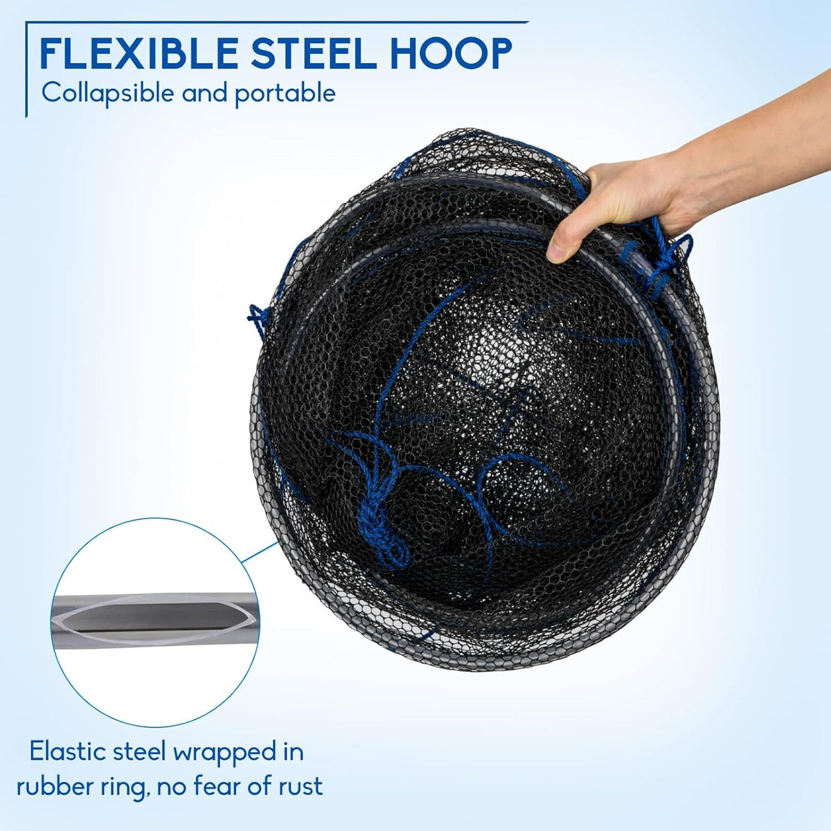 Foldable Heavy Duty Fishing Net with Rope - Rubber Coated Landing Net for Minnows