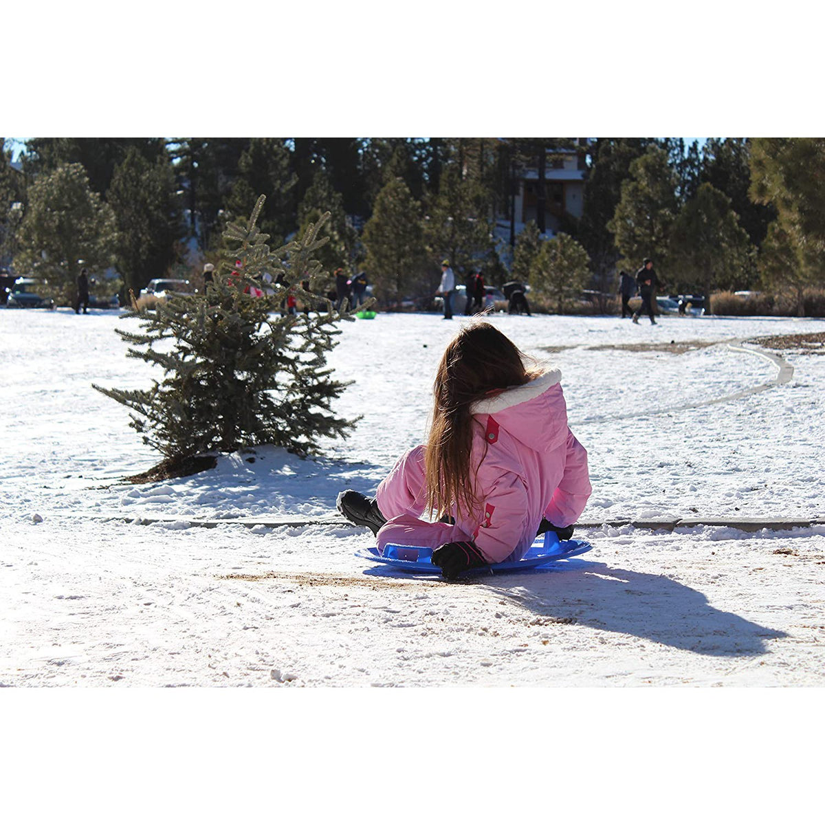 Plastic Saucer Snow Sled for Adults and Kids - Red Downhill Snow Disc