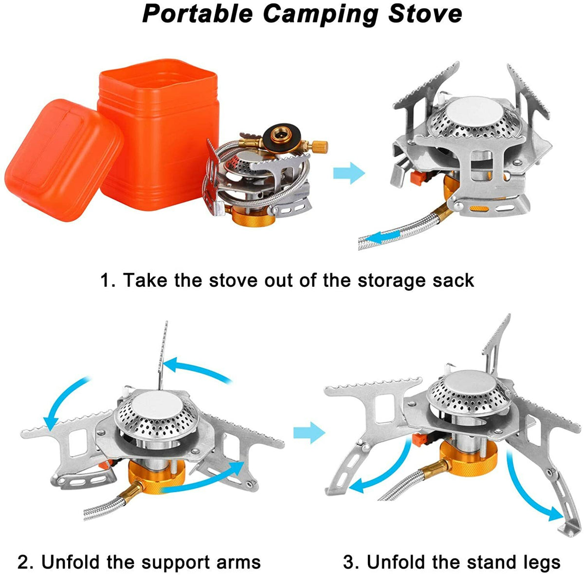 Portable Camping Gas Stove with Piezo Ignition and Carrying Case