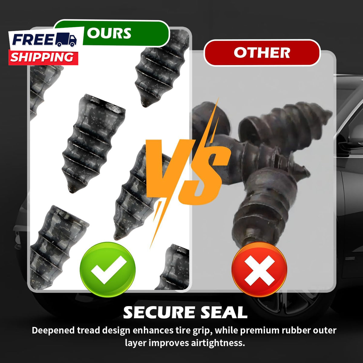 60PCS Tire Repair Kit with Self-Injecting Plugs and Screwdriver