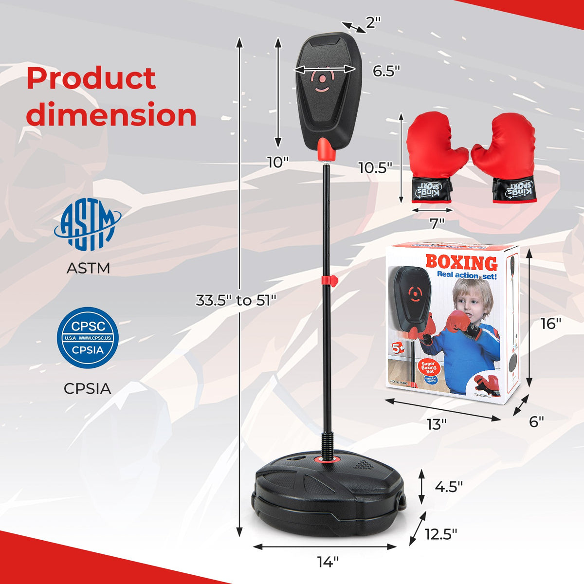Kids Punching Bag Set with Adjustable Height & Anti-Tip Base