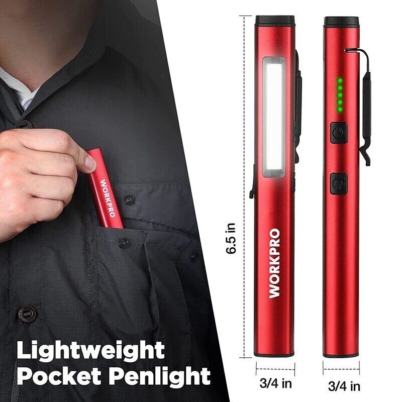 Rechargeable LED Flashlight Penlight with COB Spotlight UV Light Portable
