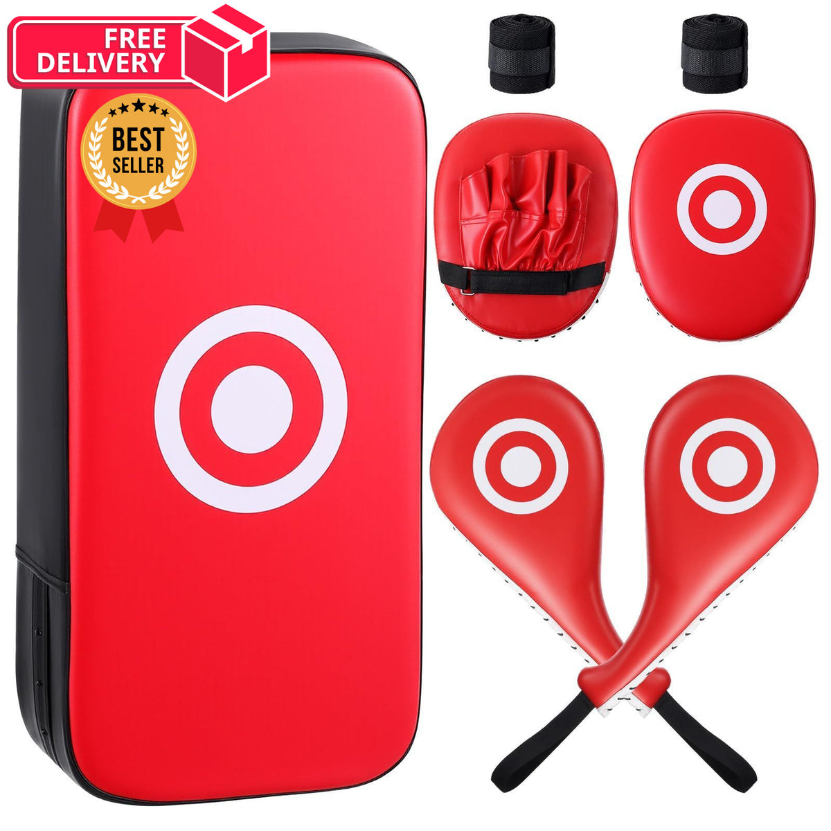 7-in-1 Kickboxing Focus Mitts Boxing Training Equipment, Red