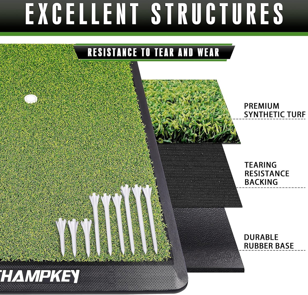 Golf Practice Mat 13x17 with Rubber & Plastic Tees - Compact Design