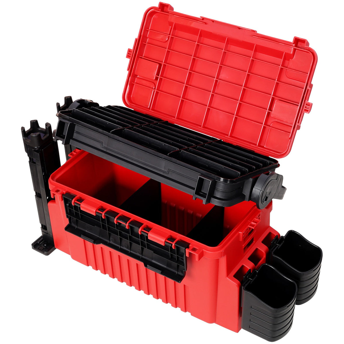 Large 2-Layer Fishing Tackle Box with Rod & Cup Holders - Waterproof 11L Storage Organizer