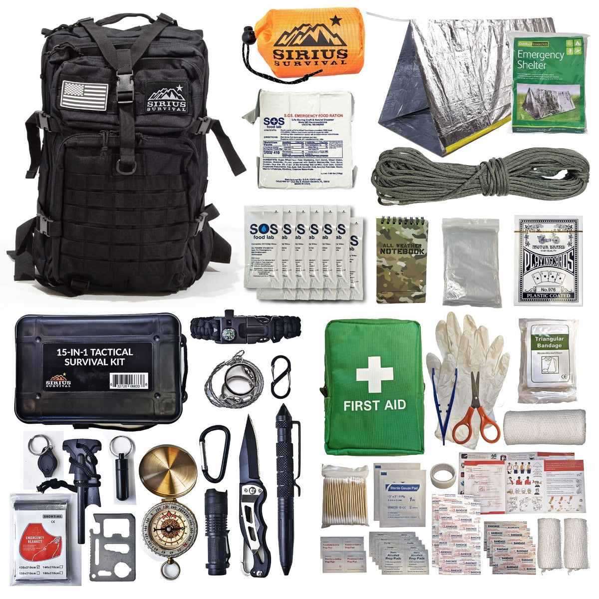 Emergency Survival Bug Out Bag Kit for 1-2 People with Backpack