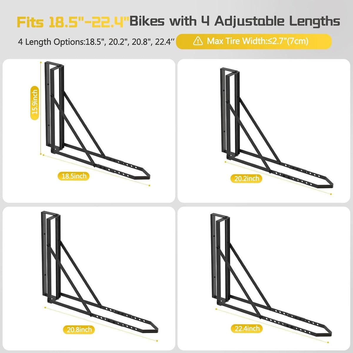 Wall Mount Bicycle Hangers Set of 2 - Space-Saving Vertical Bike Racks