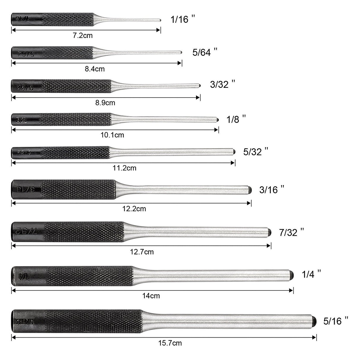 9-Piece Gun Grip Roll Pin Punch Set in Organizer Case - Hardened Steel Tools