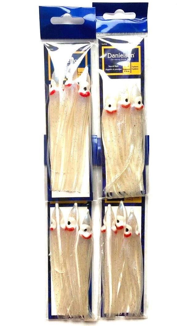 Pearl Glow Squid Baits - 4.5 Inch Fishing Lures for Salmon and Larger Gamefish (4 Pack)