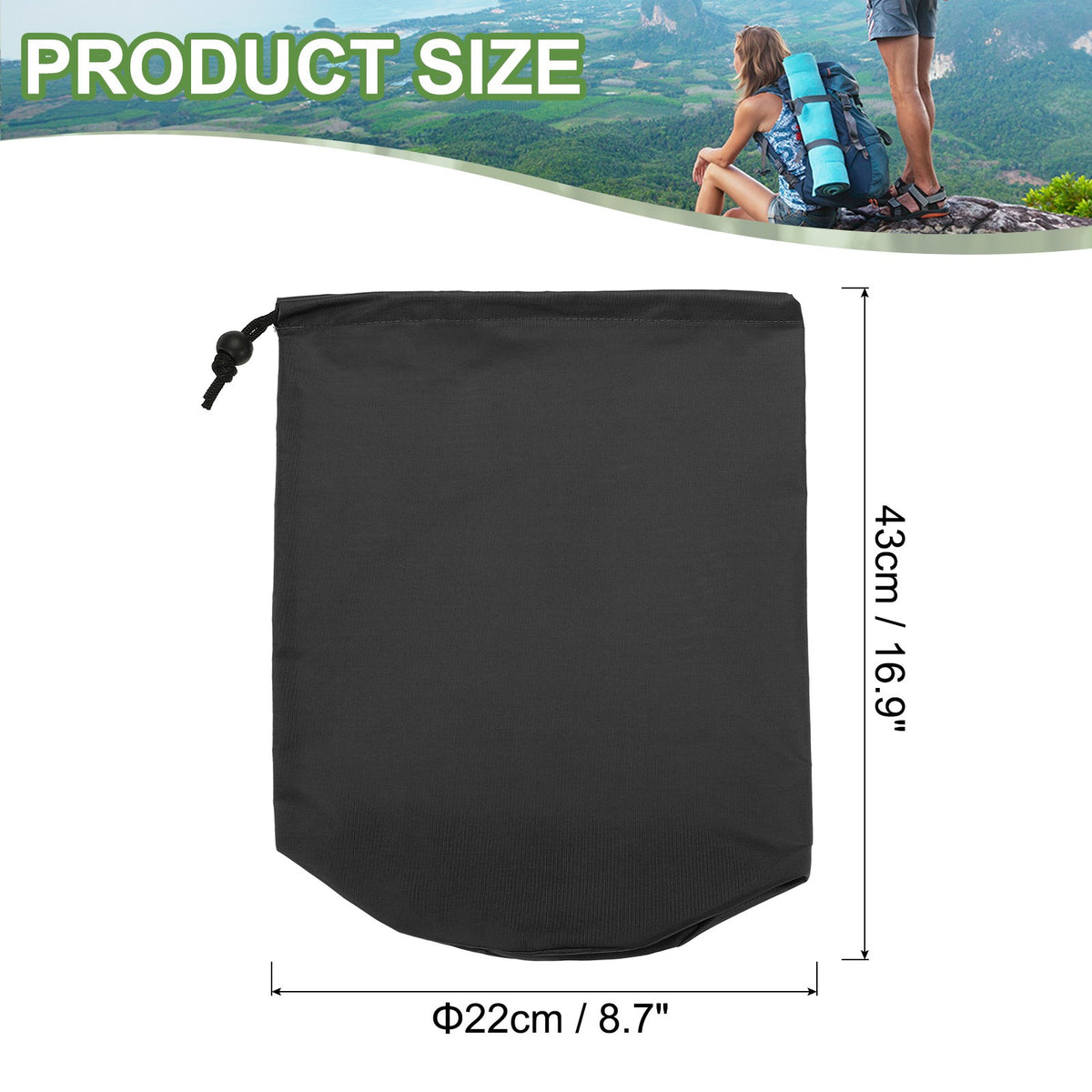 Waterproof Outdoor Storage Sack 9 x 17 Inch Drawstring Bag for Camping Hiking