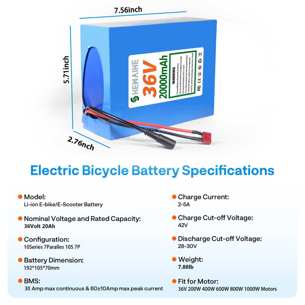 Lithium Battery for Electric Vehicles 36V/48V Multiple Capacity Options