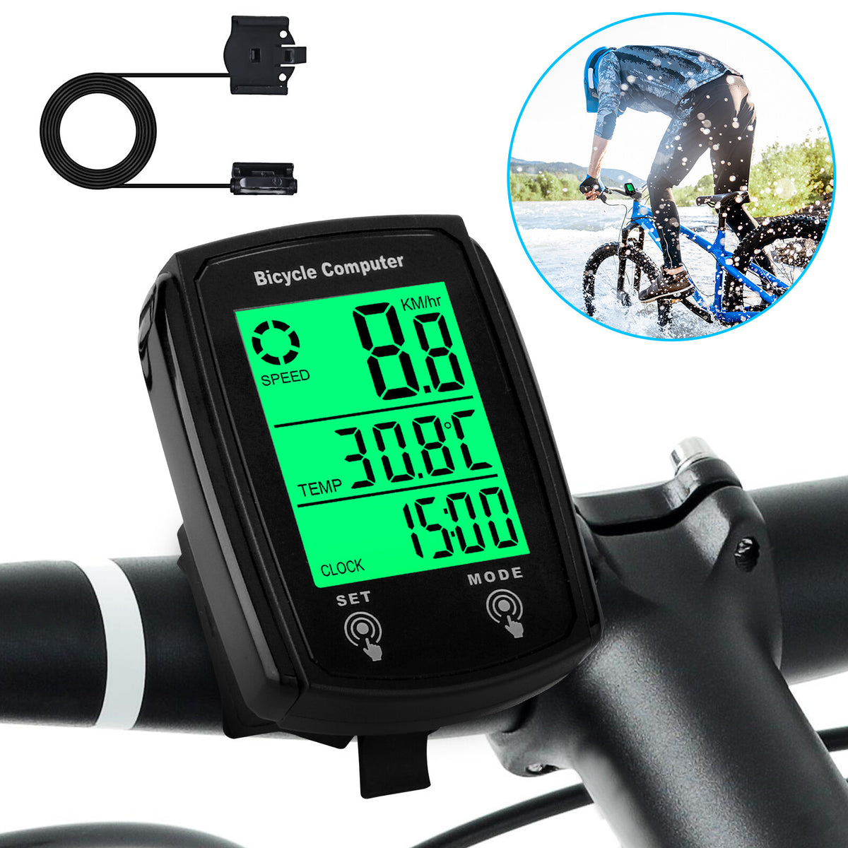 Digital Bicycle Speedometer with Odometer and Waterproof LCD - Wired, US