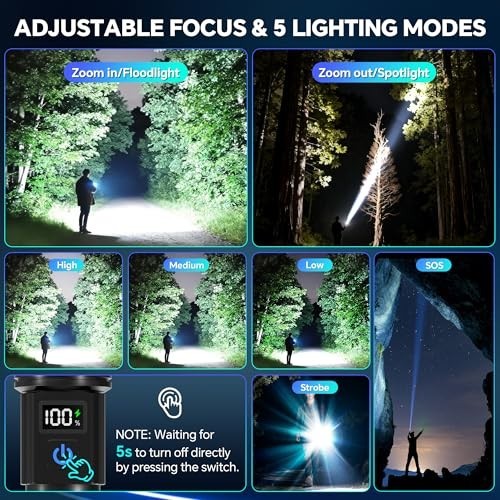 Rechargeable LED Flashlight 2 Pack Waterproof Portable with Zoom & 5 Modes