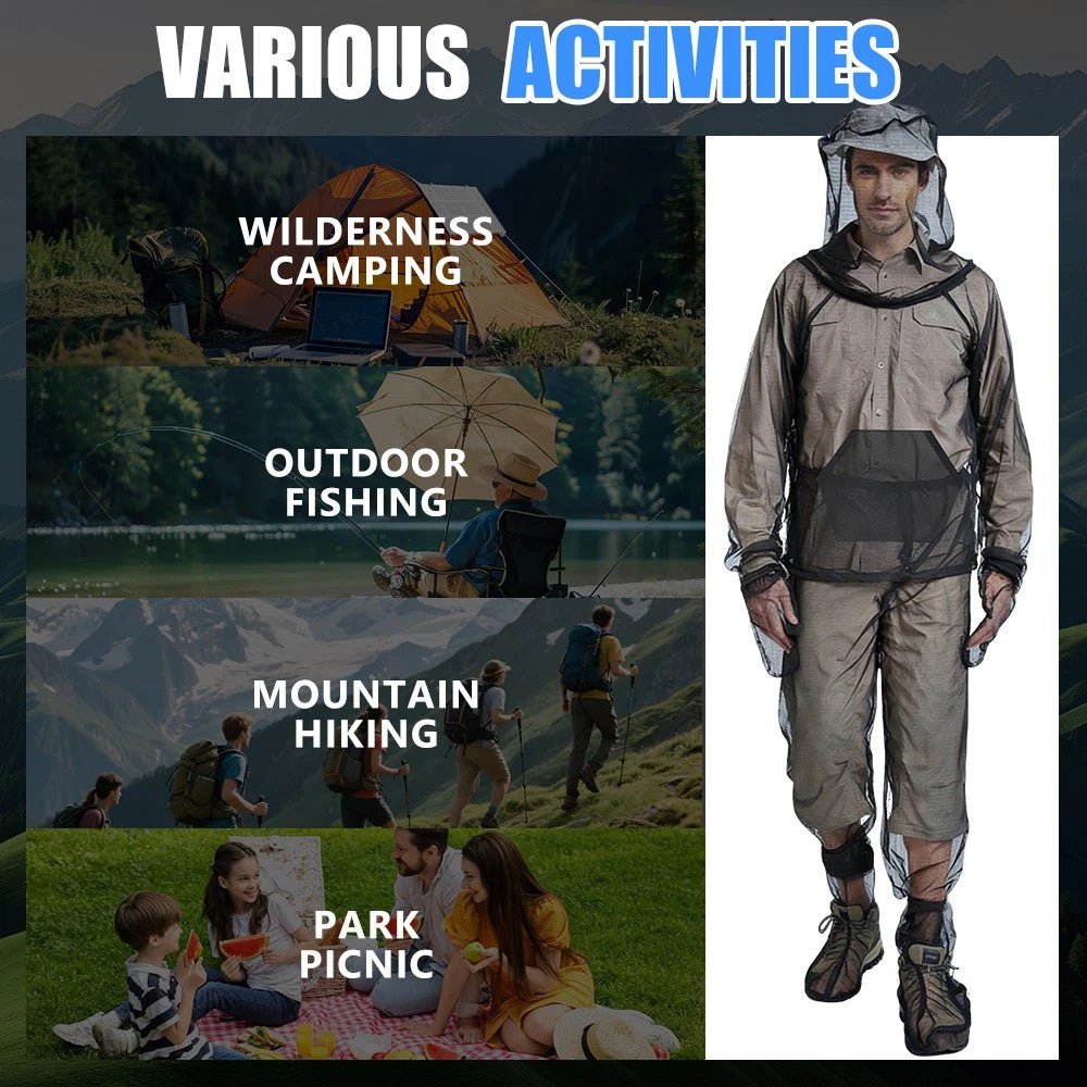 Full-Body Mosquito Suit Mesh Insect Protection Clothing for Hiking Fishing