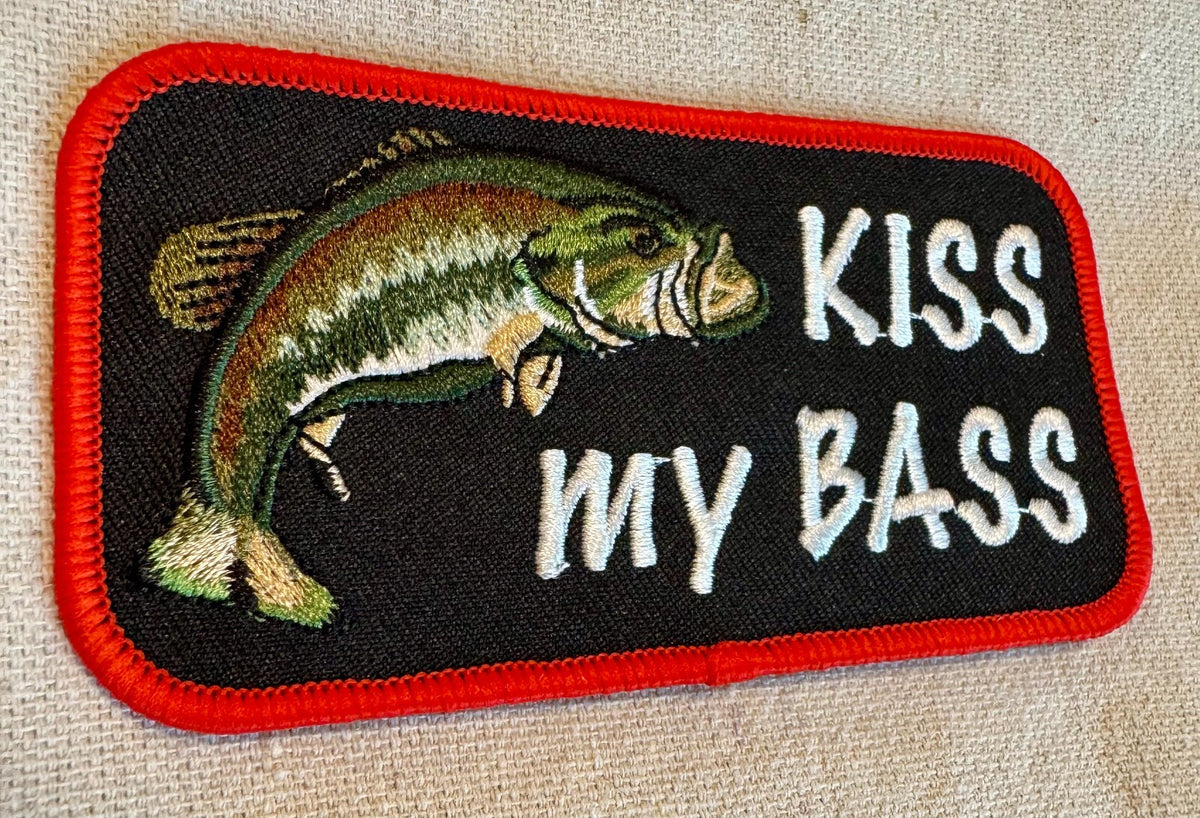 Fishing Patch - Embroidered Iron-On Kiss My Bass Large Fish Joke Patch