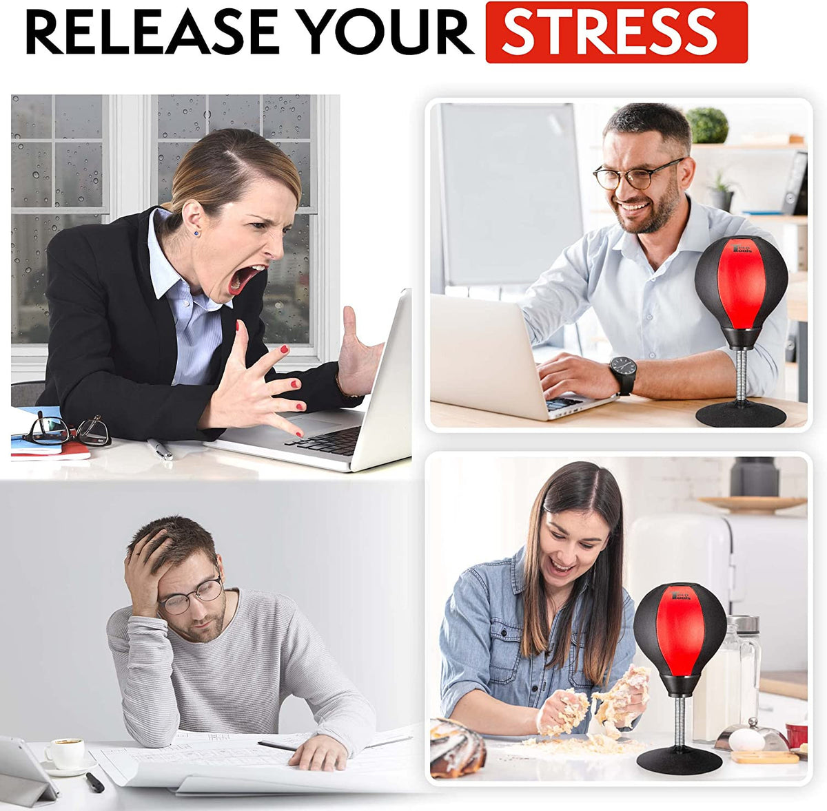 Desktop Punching Bag for Stress Relief with Suction Base and Pump - Office Desk Accessory