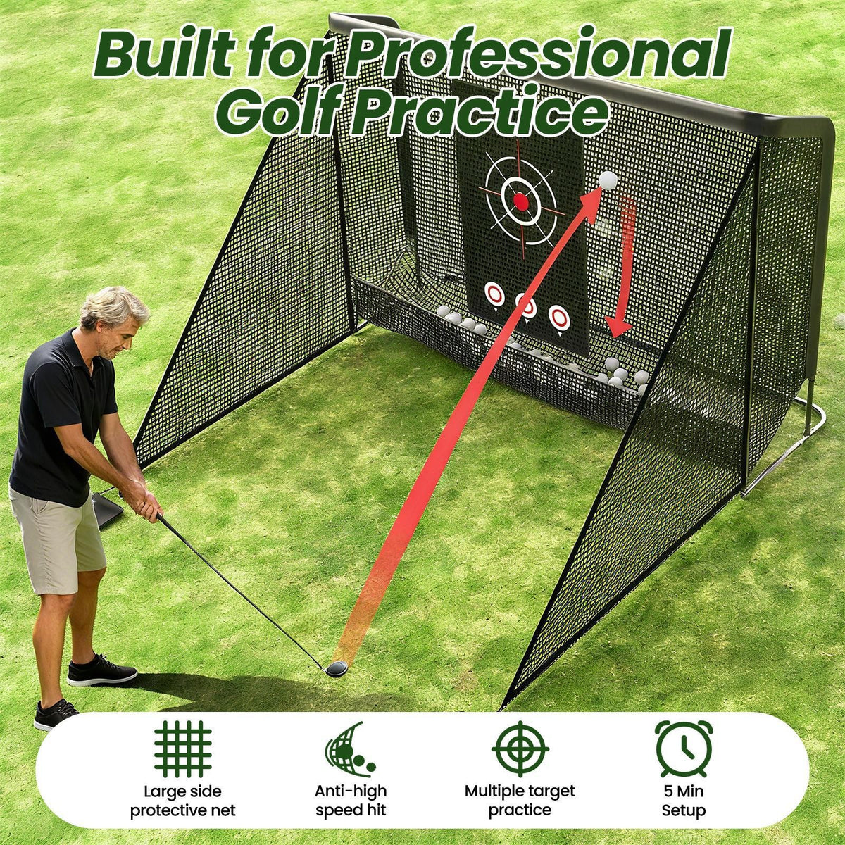 Heavy Duty 10x11ft Golf Practice Net with Target Cloth for Backyard & Indoor Use