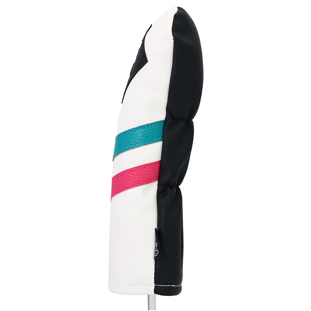 Golf Fairway Wood Headcover - White with Teal Pink Stripe Vintage Style
