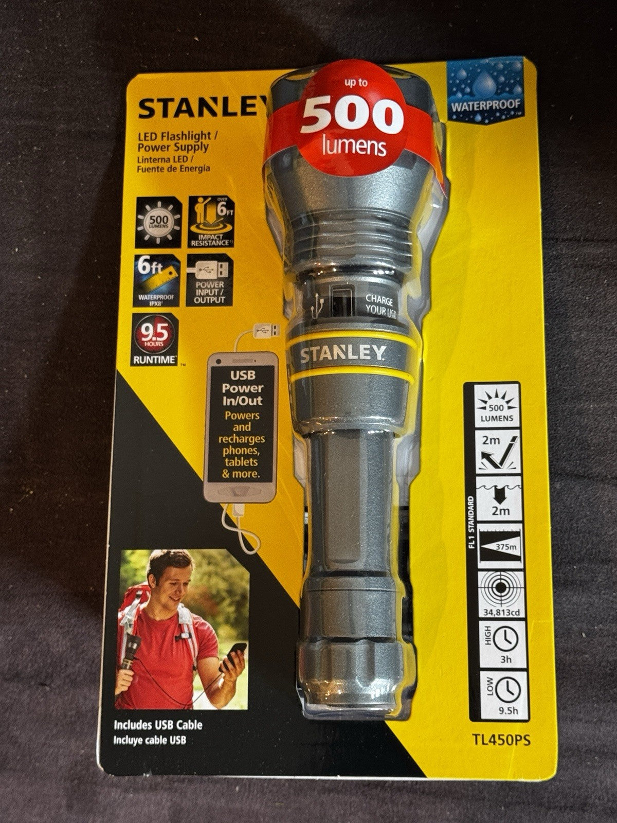 Stanley TL450PS LED Flashlight 500 Lumens Waterproof with USB Power Bank