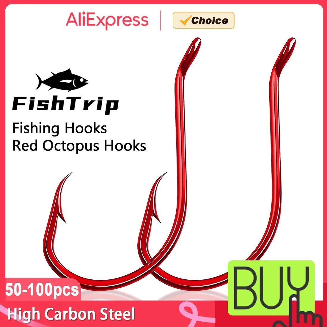 Saltwater & Freshwater Fish Hooks - 100 Pcs Red Octopus Circle Hooks