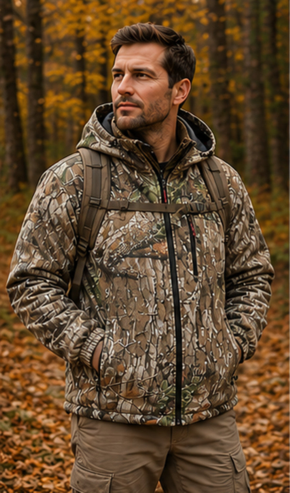 Insulated Camo Cotton Twill Jacket for Men - Quilted Lining, Mossy Oak Pattern