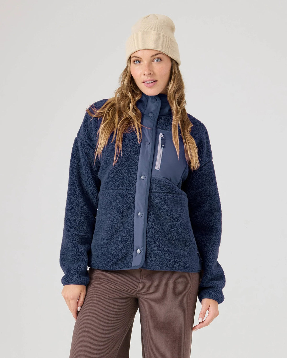 Women's Sherpa Bonded Fleece Jacket with Oversized Fit - Cozy & Warm