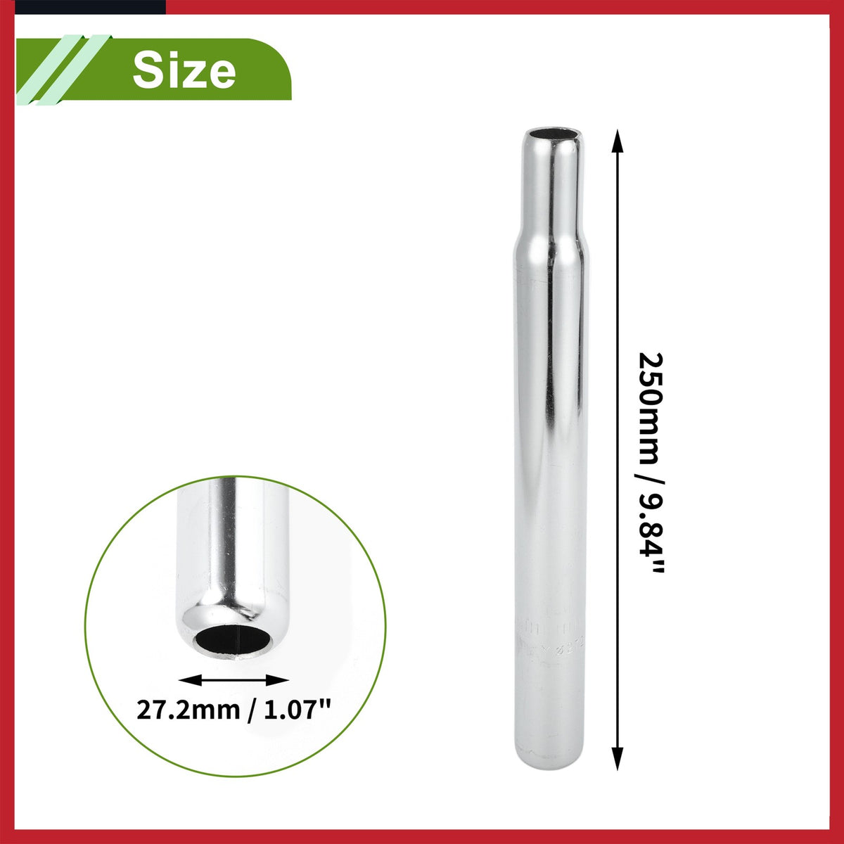 Bike Seat Post 27.2x250mm Steel Universal Bicycle Saddle Support - Silver