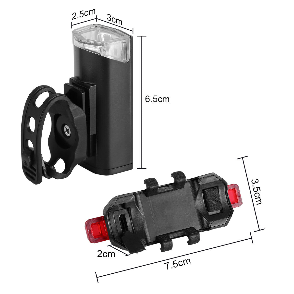 USB Rechargeable Bicycle Front and Rear LED Headlight Set - Waterproof Cycling Lights