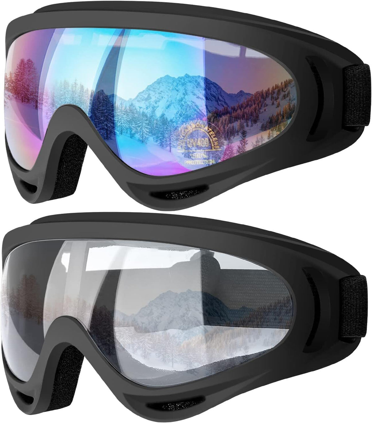 2Pcs Ski Goggles Snowboard Goggles Anti-Glare UV 400 Motorcycle Sunglasses Set