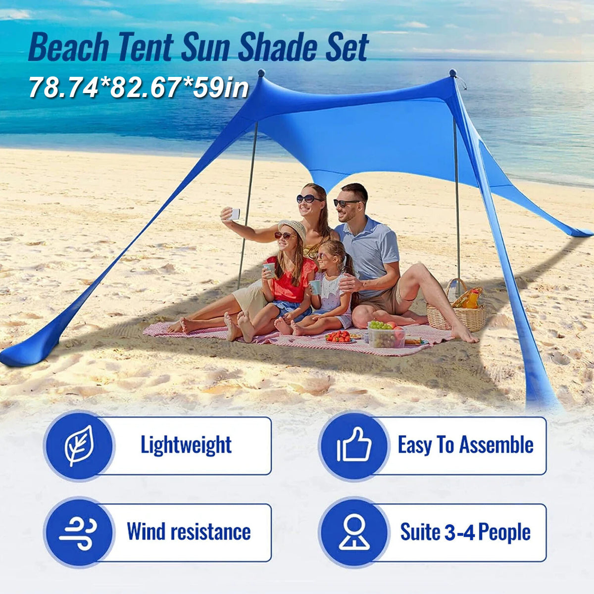 Portable UPF50+ Beach Shade Tent with Sandbags - Sun Shelter Canopy