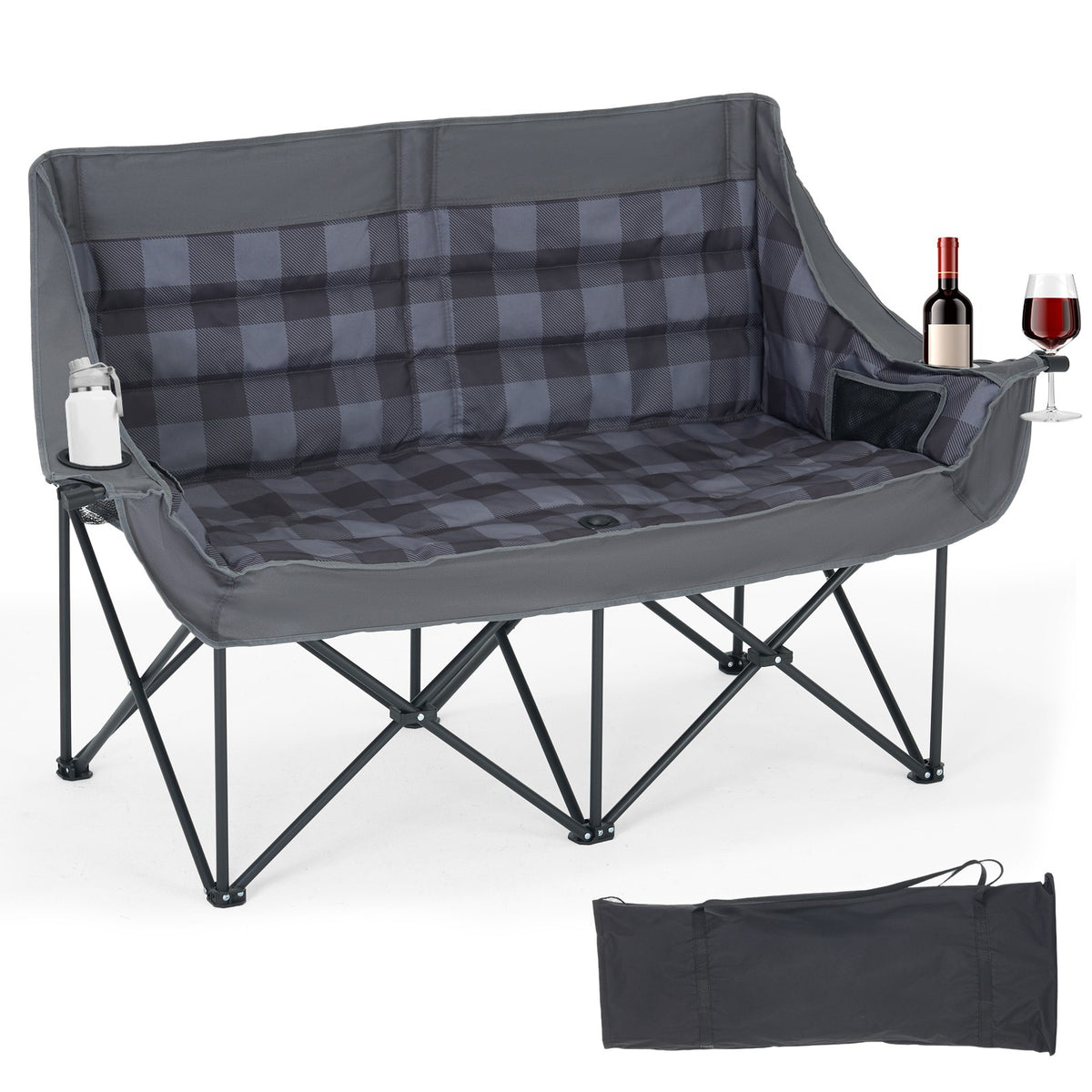 Oversized Folding Camping Loveseat Chair for 2 with Padded Seat Support 660lbs