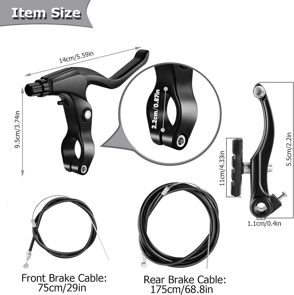 Complete Bike Brake Set with Cables for Mountain & Hybrid Bicycles