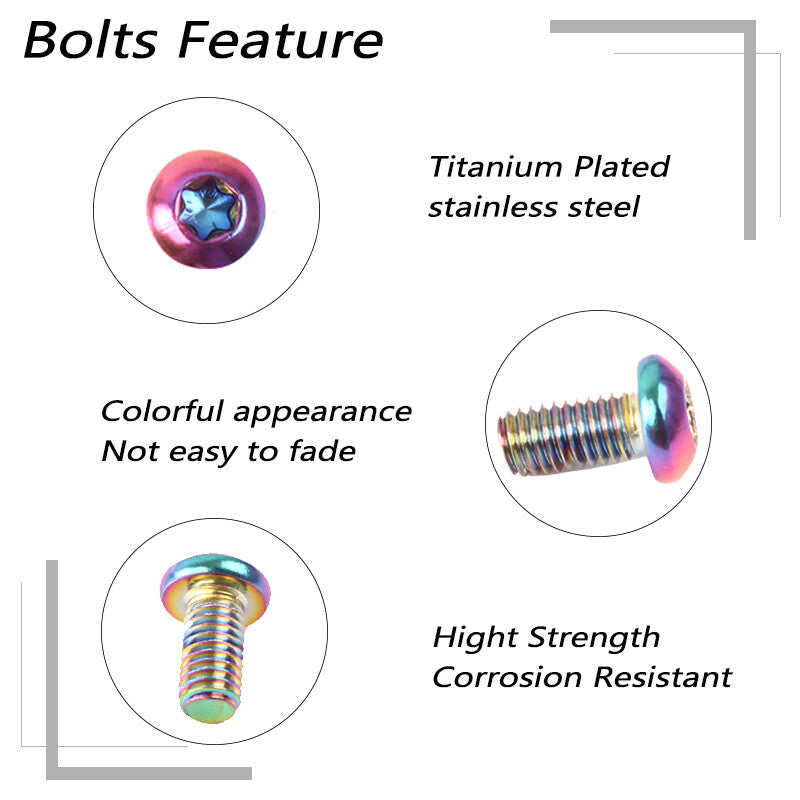 MTB Bike Floating Disc Brake Rotor Bolts Set - T25 Torx, Rainbow Finish, M5x10mm - 12 Pieces