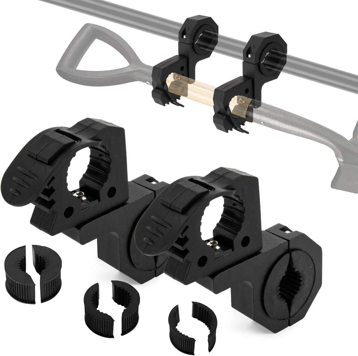 Universal Rubber Clamps Mount for Shovels, Axes & Farm Equipment - Fits 1-1/7'' to 1-3/7'' Diameter Tools