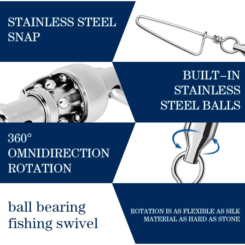 50PCS Ball Bearing Swivel with Lock Snap Fishing Tackle Connectors - Saltwater & Freshwater Use